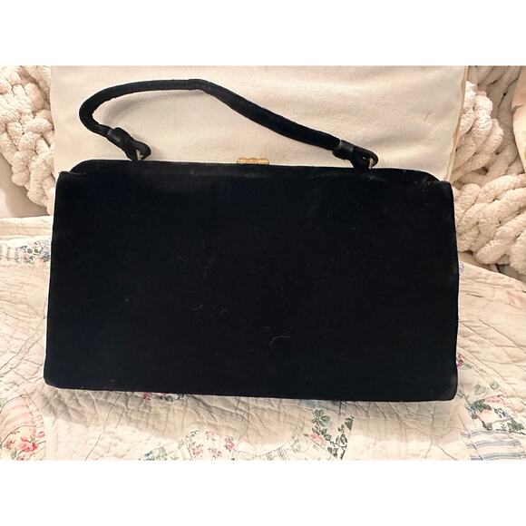 VINTAGE FIFTIES LARGE SOURE BEADED BLACK VELVET BAG - Picture 3 of 12